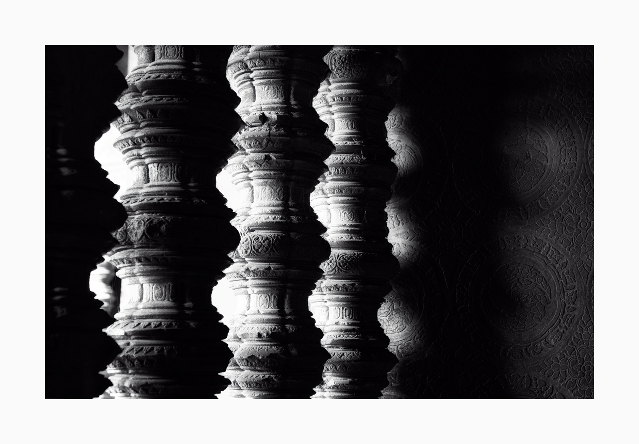 Fine art black and white image of Window Balusters and Wall Carvings, Angkor Wat, Siem Reap