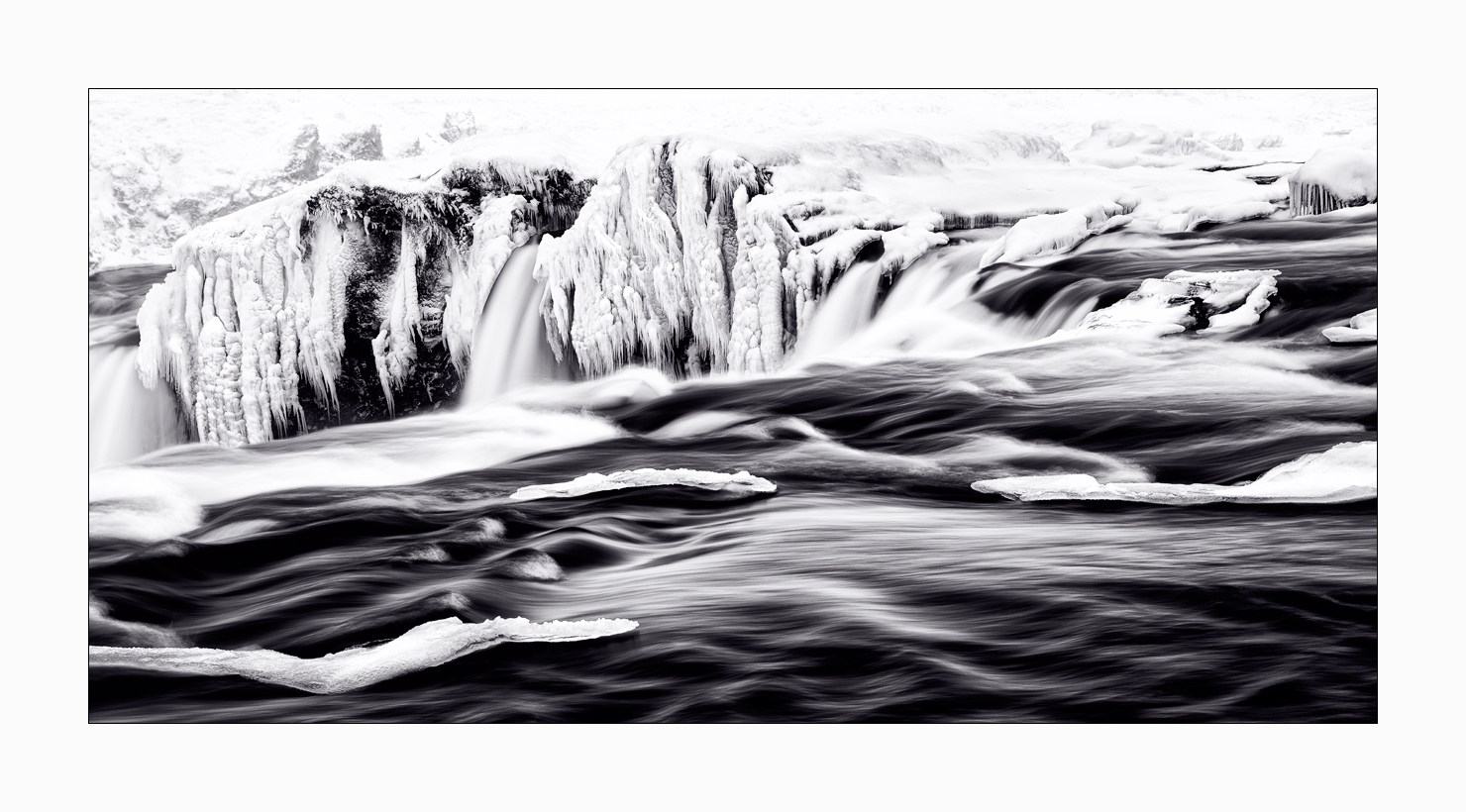 Fine art image of the upper waters of Godafoss in winter in Iceland.