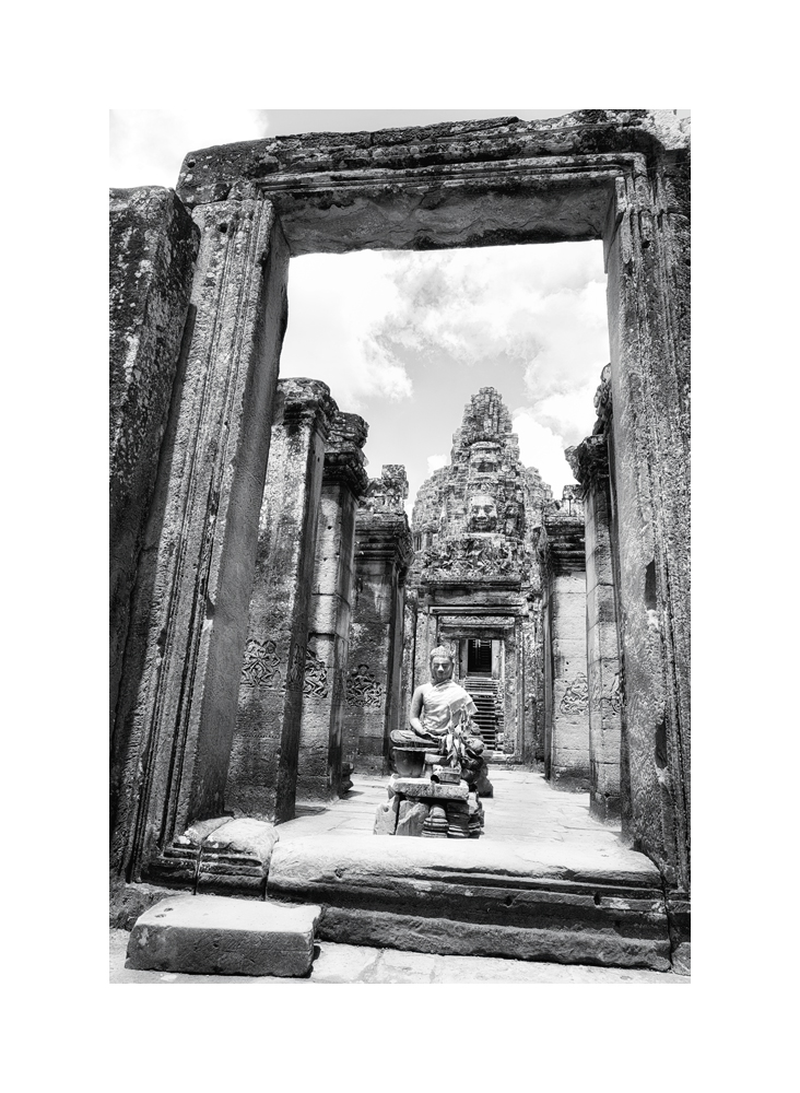 Fine art image of the Bayon Gopura's square structure framing a sitting Buddha, Bayon, Siem Reap