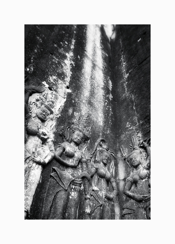 Fine art black and white image of four apsaras, Angkor Wat, Siem Reap